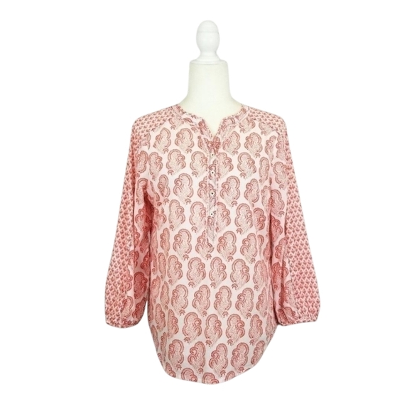 Sundance white red paisley print popover halfway buttoned tunic top women's  XS - Picture 1 of 9